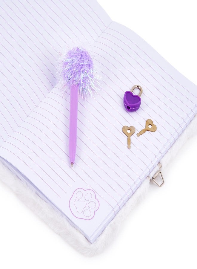 VOTUM Purple Puppy Secret Diary Set - Bound Journal with Fluffy Pen, Lock & Key - Cute Furry Notebook for Girls, Kids, and Creative Writing - Image 2